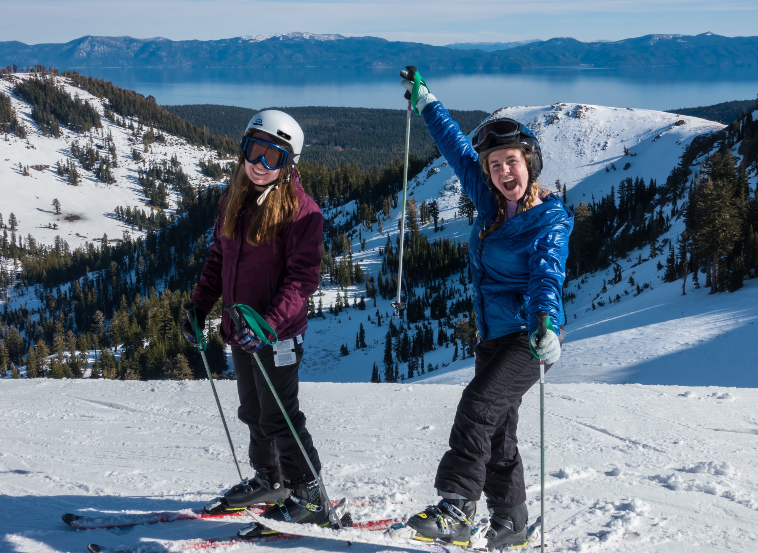 Two girls at the top of the ski run at Alpine Meadows Ski Resort. Photo from Shutterstuck.